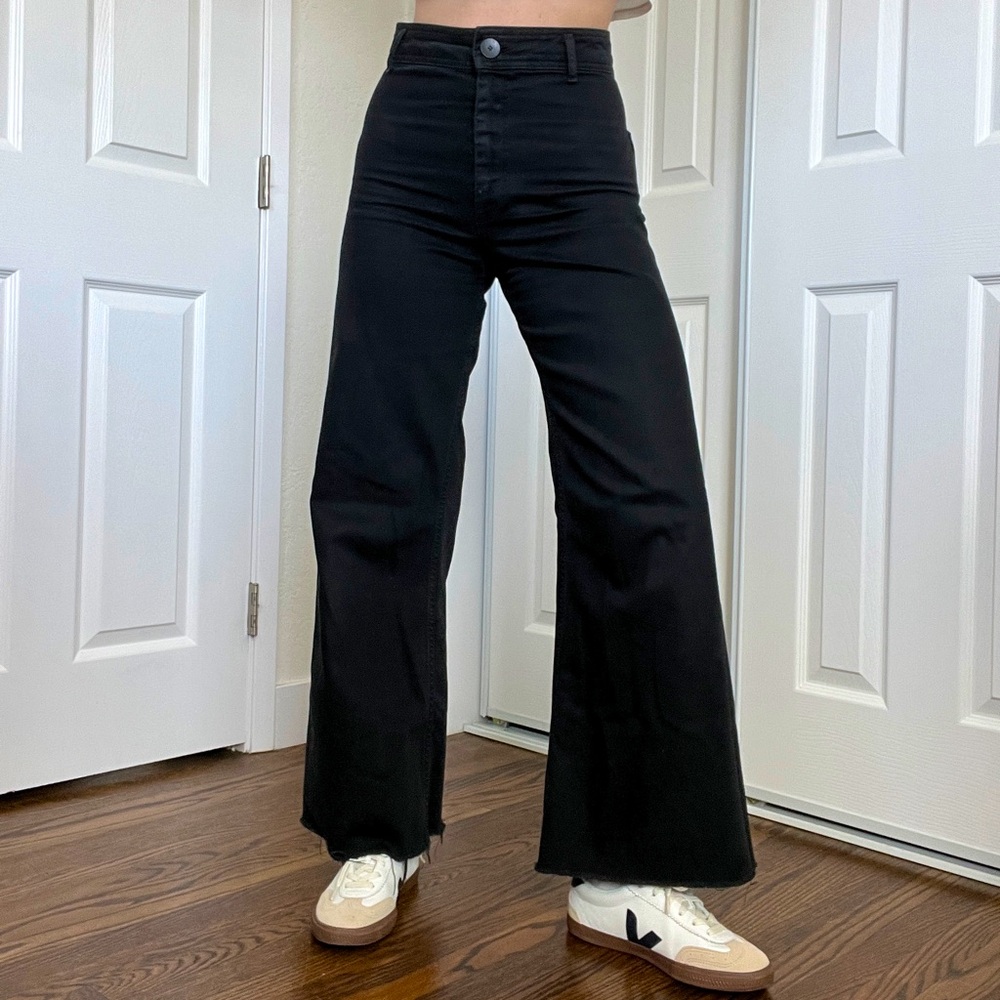 Black high waisted wide leg denim